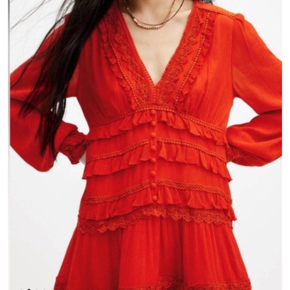 NWT AllSaints Zora Floral Ruffle Mini Dress Sz 8 US - Red Tiered $299 - Picture 2 of 16